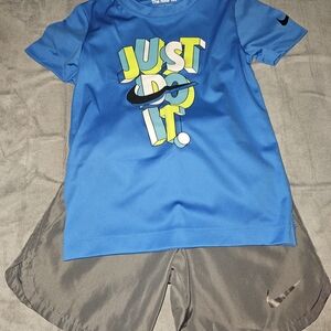 Nike Kids Blue 'Just Do It' Short Sleeve Tee and Gray Shorts Set